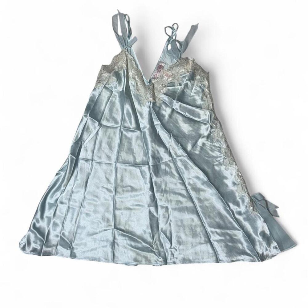 Dreamy ice blue Oscar de la Renta Pink Label satin mini dress nightgown Size S